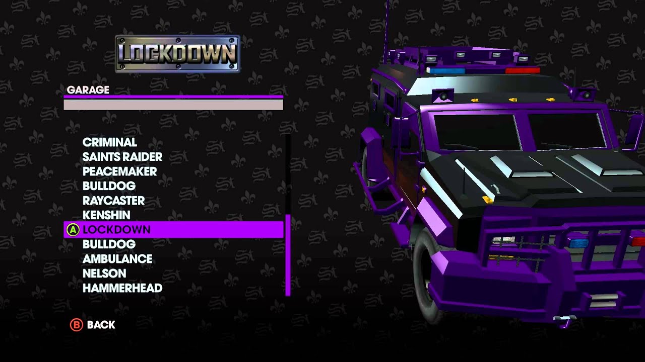 Saints Row: The Third: My Garage.