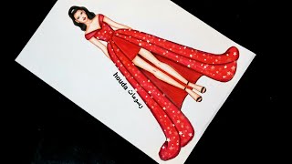 رسم فستان سهرة سهل خطوة بخطوة /evening dress drawing