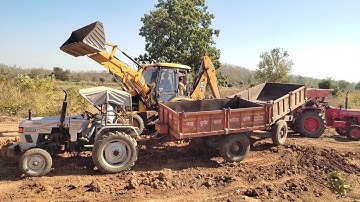 JCB 3dx Machine With Eicher tractor | JCB Backhoe Loading Red Mud In Eicher 333 Di tractor