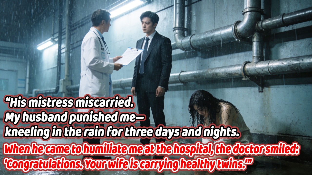 “His mistress miscarried—he punished me kneeling in rain. At the hospital, the doctor smiled: ‘Your