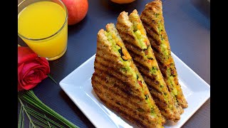 Roasted Vegetable Pesto Sandwich - Vegetarian Pesto Sandwich - Healthy Breakfast Sandwich