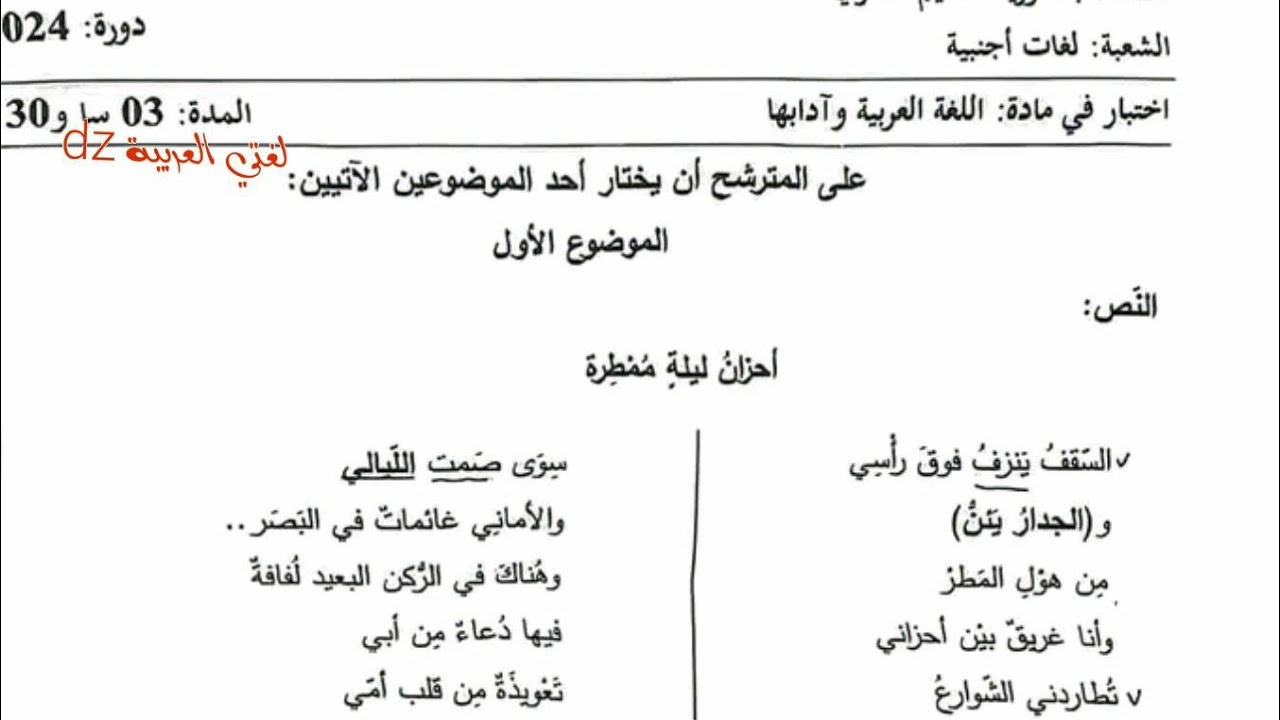 الموضوع الأول. الحزن والألم .بكالوريا اللغة العربیة2024. لغات أجنبية.