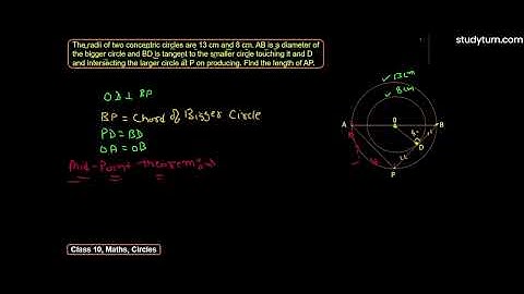 The radii of two concentric circles are 13cm and 8cm. AB is a diameter of the bigger circle and BD..