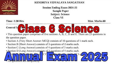 Class 6 Science  Annual Examination Question Paper 2025| Class6 Science Final Exam Sample Paper 2025