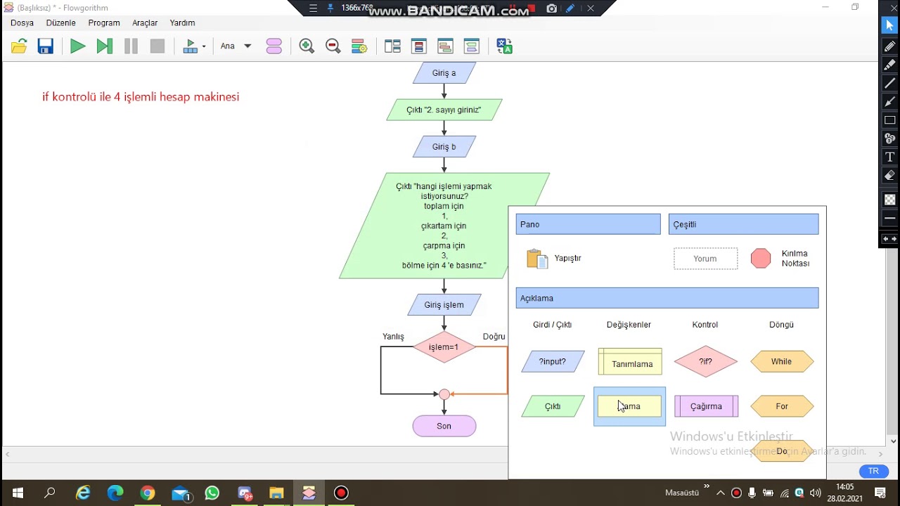 Flowgorithm 6: İf kontrolü İle 4 İşlemli Hesap Makinesi - YouTube