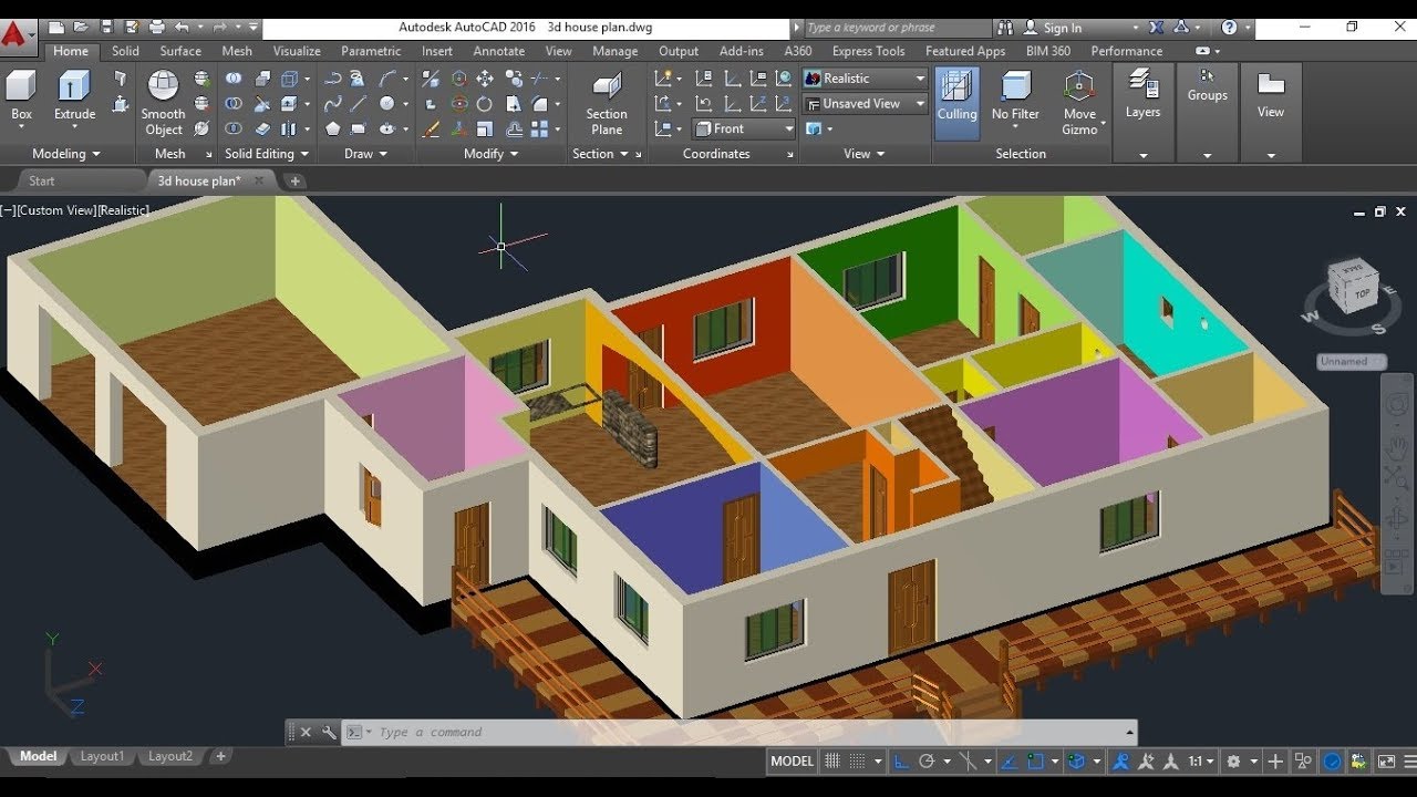 How To Make 3d House Design In Autocad 3d House Model Part 8 Autocad Basic 2d And 3d Bangla