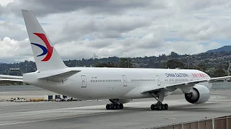 China Eastern Boeing 777-300ER Pushback and Engine Start at San Francisco (SFO)