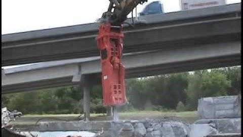 NPK GH30 Hydraulic Hammer - Breaking Reinforced Concrete Abutments