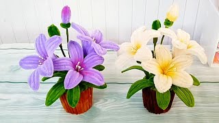 Lily flower DIY  How to make a pot mini Lily with pipe cleaners  KESA DIY