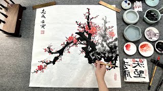 【真作】掛軸 梅花図 気品漂う墨彩画 詩書入り 力強い筆致と優雅な詩文 R57 mqdefault.jpg