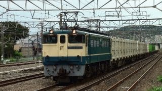 JR貨物 EF66-124牽引5080レとEF65 2121牽引8071レ 府中本町駅 2013/09/26