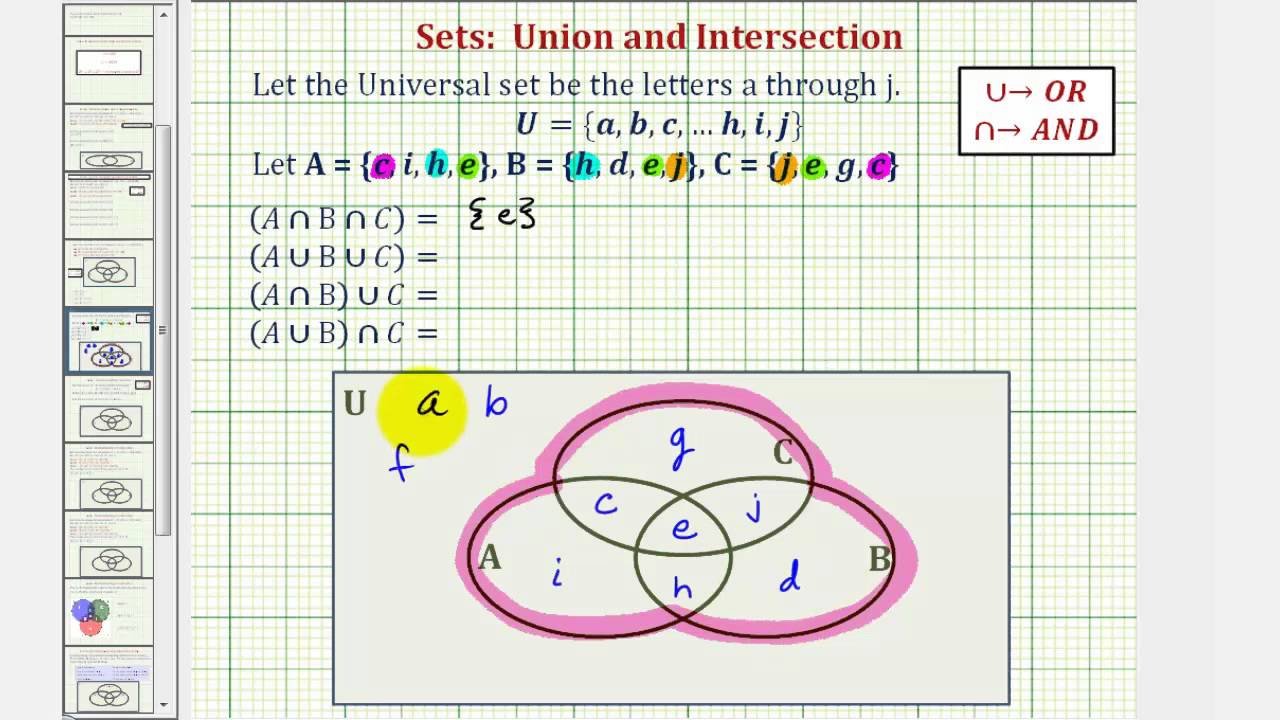 Ex Find Intersections And Unions Of Three Sets Using A Venn Diagram Ex Find Intersections And Unions Of Three Sets Using A Venn Diagram