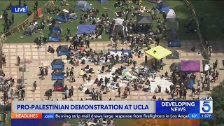 ProPalestinian demonstrators take over courtyard at UCLA