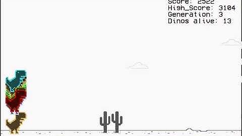 Neural Network + Genetic Algorithm = AI master Google Dino Run Game learns to avoid pterodactyls