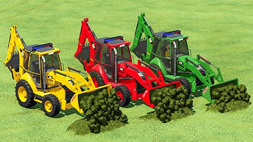 LOADER OF COLORS! TRANSPORTING GRASS LOADING with POLICE BACKHOE LOADERS! Farming Simulator 22