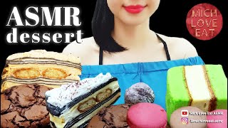 ASMR DESSERT mille crepes, macaron, pandan soft cakes, chocolate marshmallow, Mochi (sweet, soft)