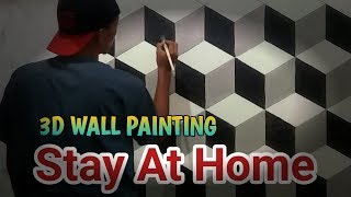 Cat dinding kamar tidur dengan motif kotak-TUTORIAL