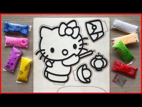 Tranh Tô Màu Bằng Slime Bọt Xốp Mèo Hello Kitty Trên Gỗ 3D - Painting Kitty With Slime (Chim Xinh)