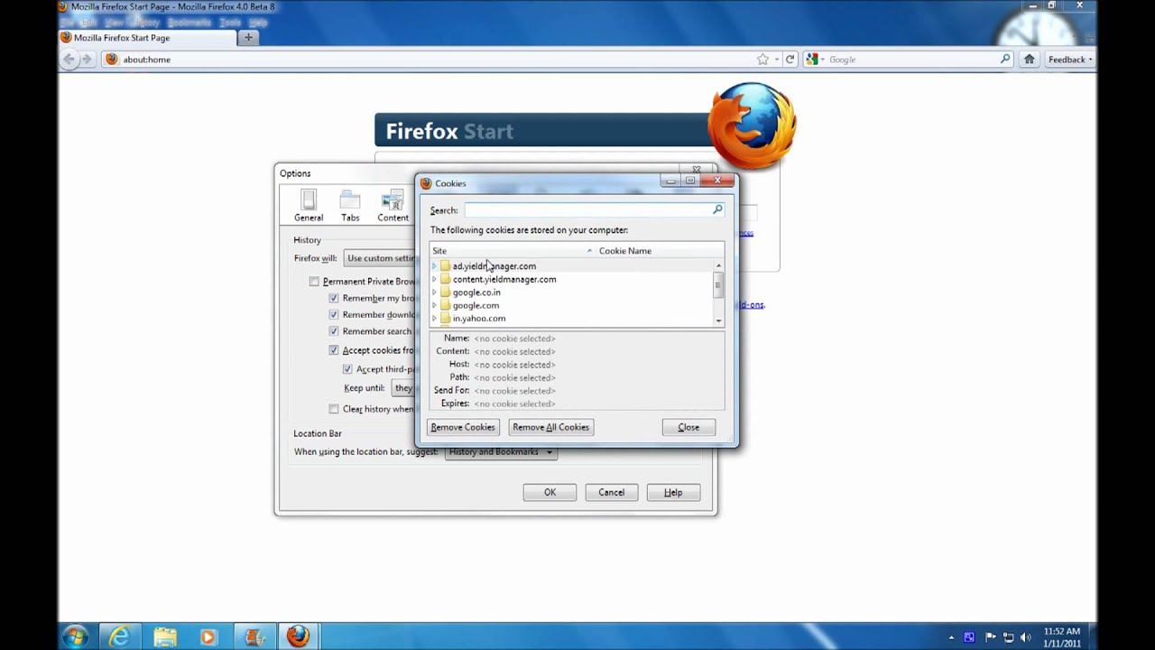 Deleting cookies using firefox