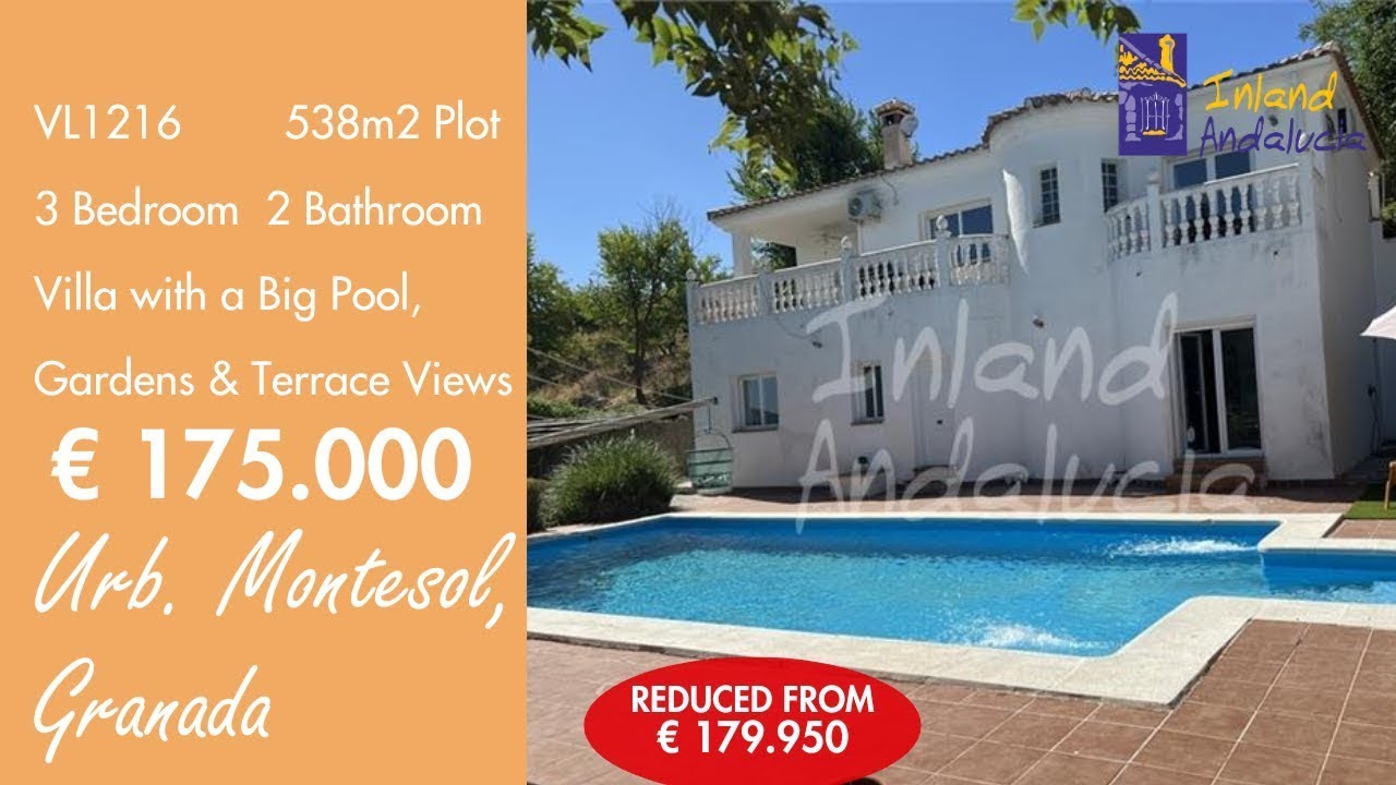 175K, 3 Bed  Villa with Big Pool, Gardens & Views Property for sale in Spain inland Andalucia VL1216