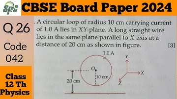 Q26 A circular loop of radius 10 cm carrying current of 1 A lies in X- Y plane . A long straight wir