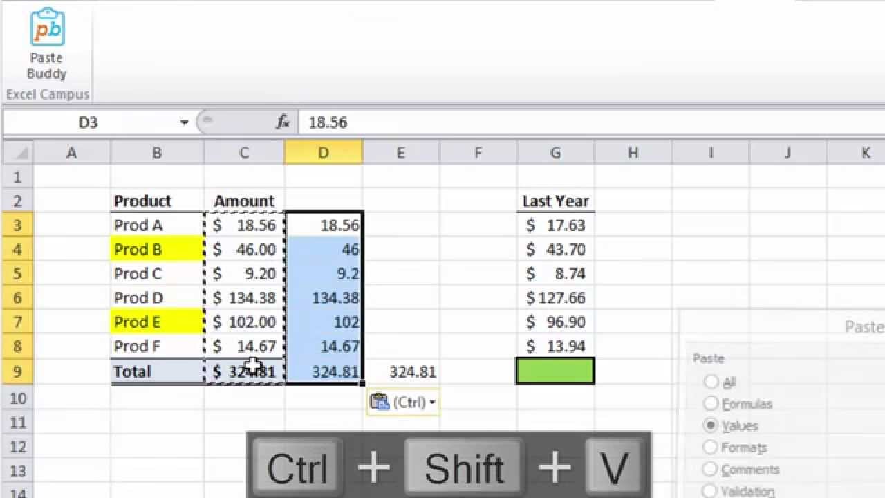 excel keyboard shortcut for paste link