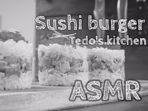 ASMR 料理の音 寿司バーガーの作り方　Sushi burger recipe