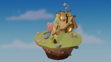 Low Poly Cottage on a floating island