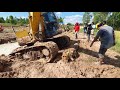 นาทีระทึก!!! เสี่ยตินขับรถแบคโฮขึ้นจากหลุม ลุ้นมากๆ Excavator