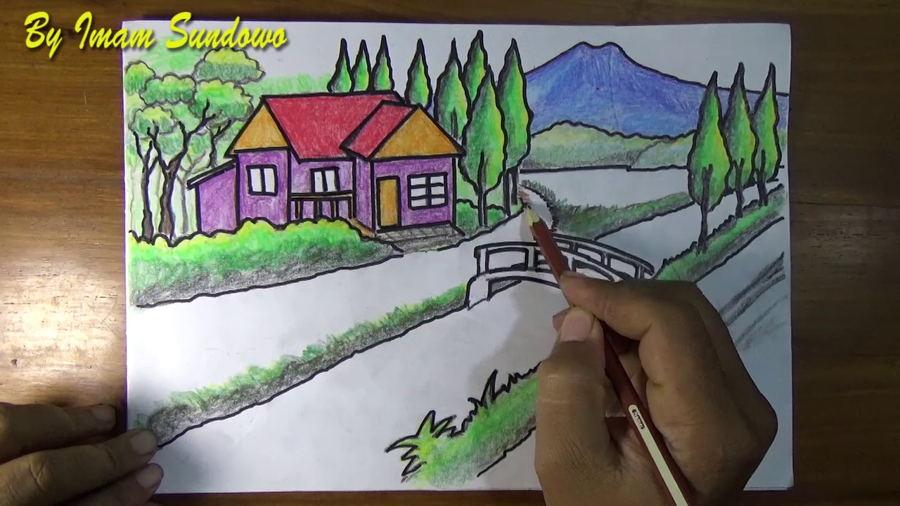 Menggambar Pemandangan Alam Desa Draw Landscapes Village YouTube