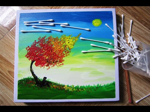 Video Vẽ tranh cây bằng tăm bông với màu acrylic - youtube