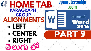 Ms-Word 2016 In Telugu 09 (Alignments with Shortcuts) (www.computersadda.com)