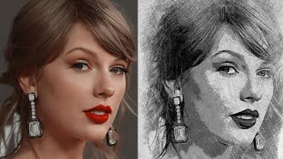 Realtime Potrait Drawing - simple drawing Taylor Swift step by step #taylorswift #draw #