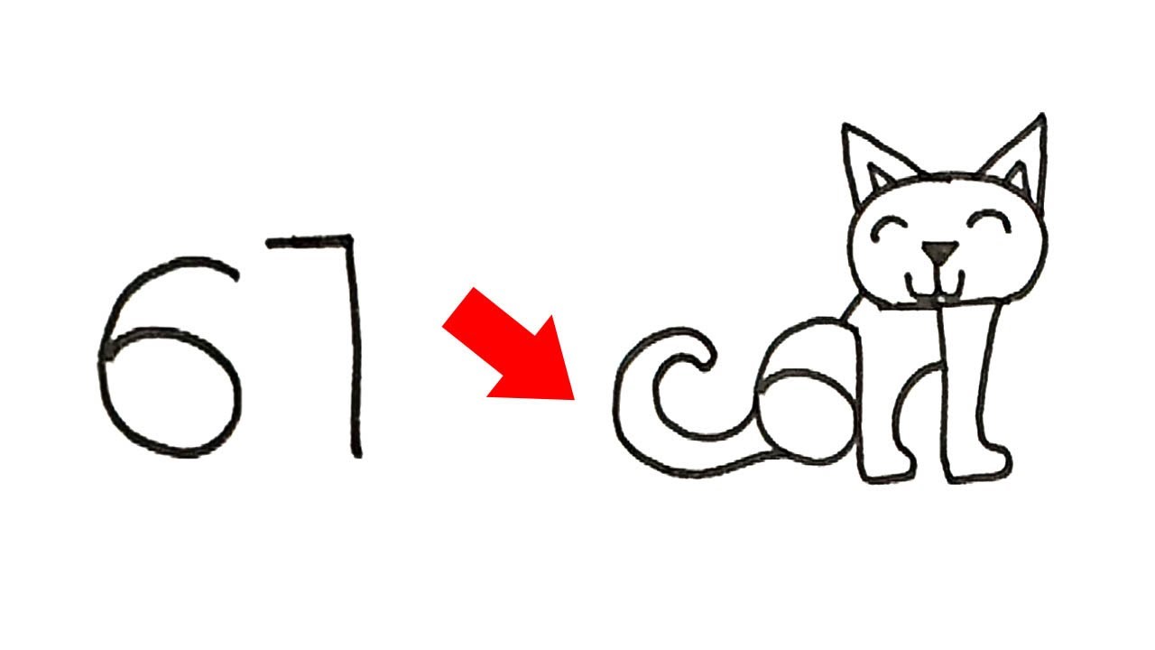 How to Draw Cat from Number 67 | Step by step Drawing Class for ...