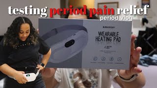 testing a wearable heating pad for period pain relief | suffering from cramps on my period vlog