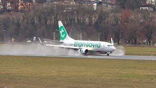 Scenic Planespotting in 4K at Innsbruck Kranebitten Airport, Busy Winter Day in the Austrian alps