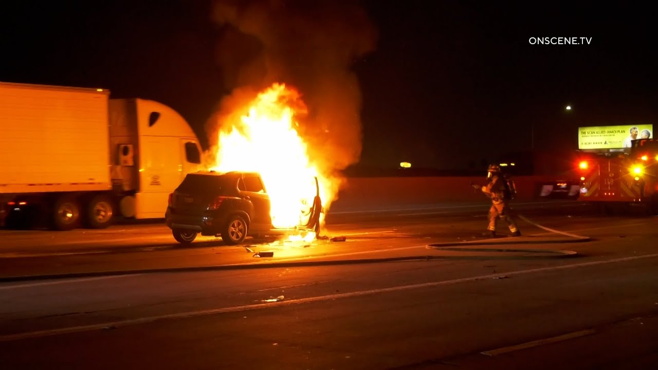 Car Catches Fire After Collision - YouTube
