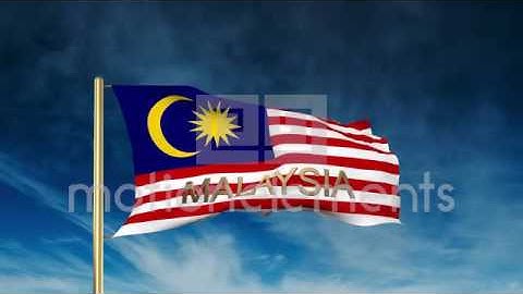 Malaysia Flag Slider Style With Title. Waving In The Wind With Cloud Background Stock Animation
