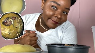 Pepper soup and fufu eating / smacking | explaining how to make fufu in the microwave