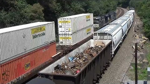 NS Mixed Freight and Stack Train Race Side by Side at Cassandra