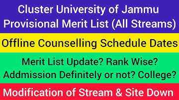 Cluster University Jammu Provisional Merit List | Offline Counselling Schedule | Stream Change