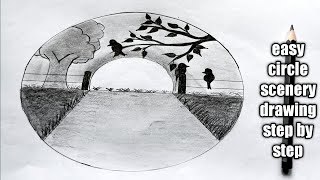 easy circle scenery drawing step by step#pencil sketch#pencil art#simple