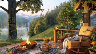 Fireplace Sounds and Relaxing Jazz Music on Terrace  Cozy Balcony in Spring Day for Good Mood