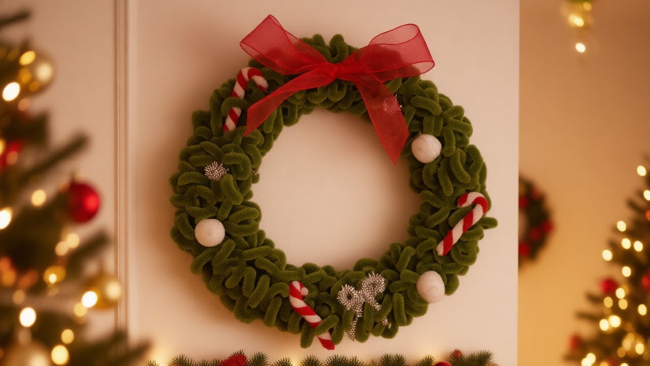 РОЖДЕСТВЕНСКИЙ ВЕНОК ИЗ СИНЕЛЬНОЙ ПРОВОЛОКИ