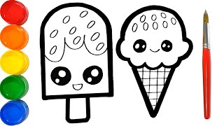 Aprende Dibujar y Colorear Helados de Paleta y Cono Kawaii - Dibujos Faciles Para Niños /FunKeep Art