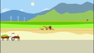 Farm harvesting Animated cartoon BG | farm work - harvester and tractors | animasi | agriculture