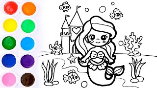 Como Dibujar y Pintar Una Sirena con Su Castillo 🧜‍♀️🏰 Dibujos Para Niños / FunKeep