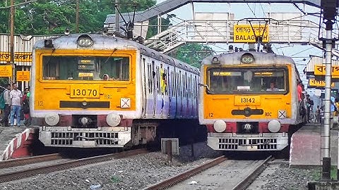 Perfect Timing Same Model Twin Identical EMU Local Trains Parallel Crossing at Station | ER