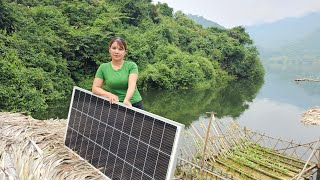 The girl bought solar panels and installed them on the farm in a bamboo house floating on the water.