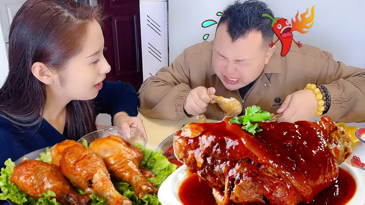 肘子鸡腿争夺战：蠢老公护食失败，被芥末辣哭我端锅溜！【九零后夫妻】